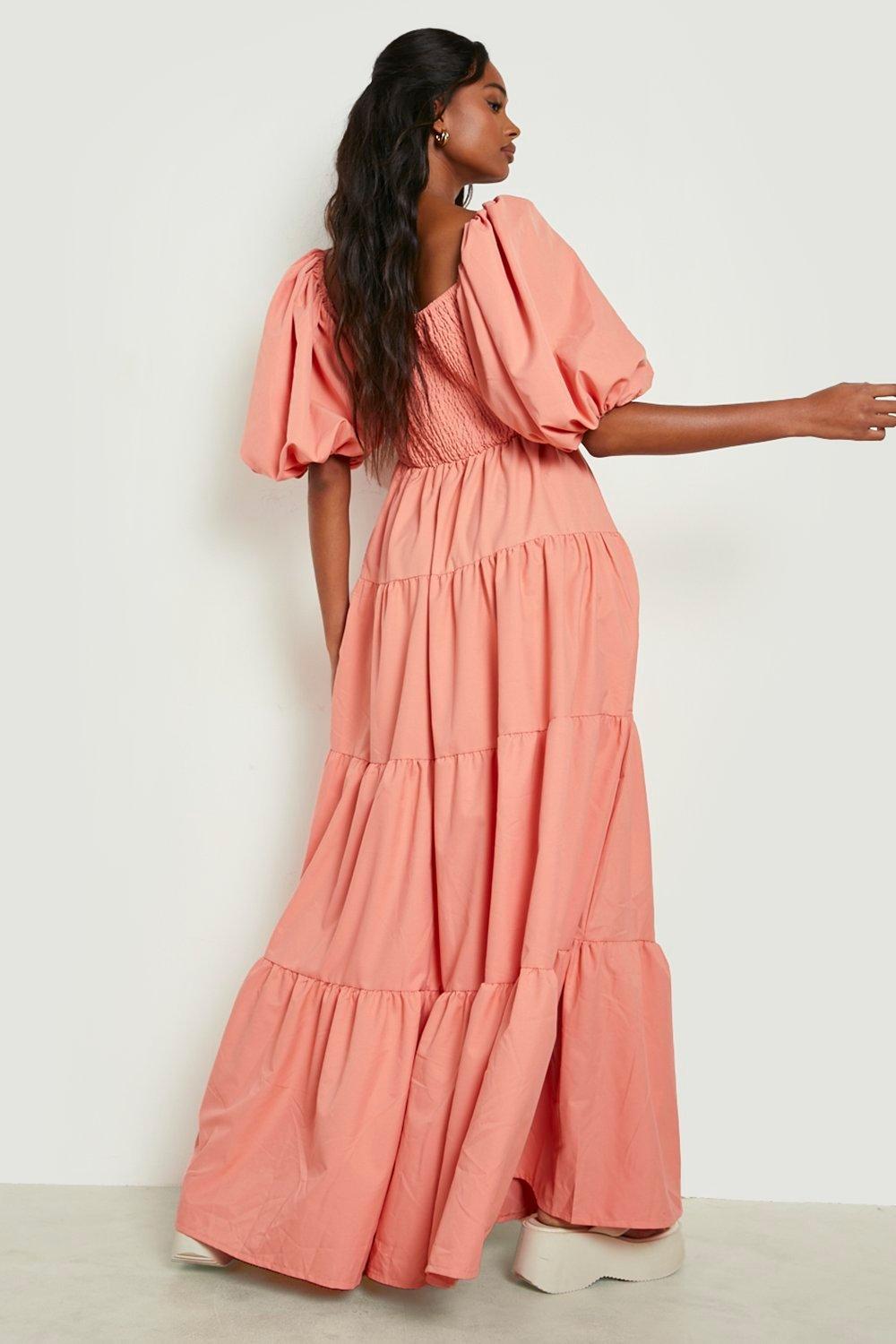 Extreme Puff Sleeve Shirred Maxi Smock Dress | boohoo USA